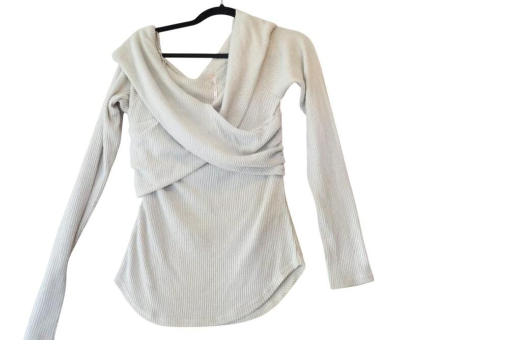 Free People Sweater Pullover Womens M Beige Cowl Neck Chunky-Knit Wrap Front NWT